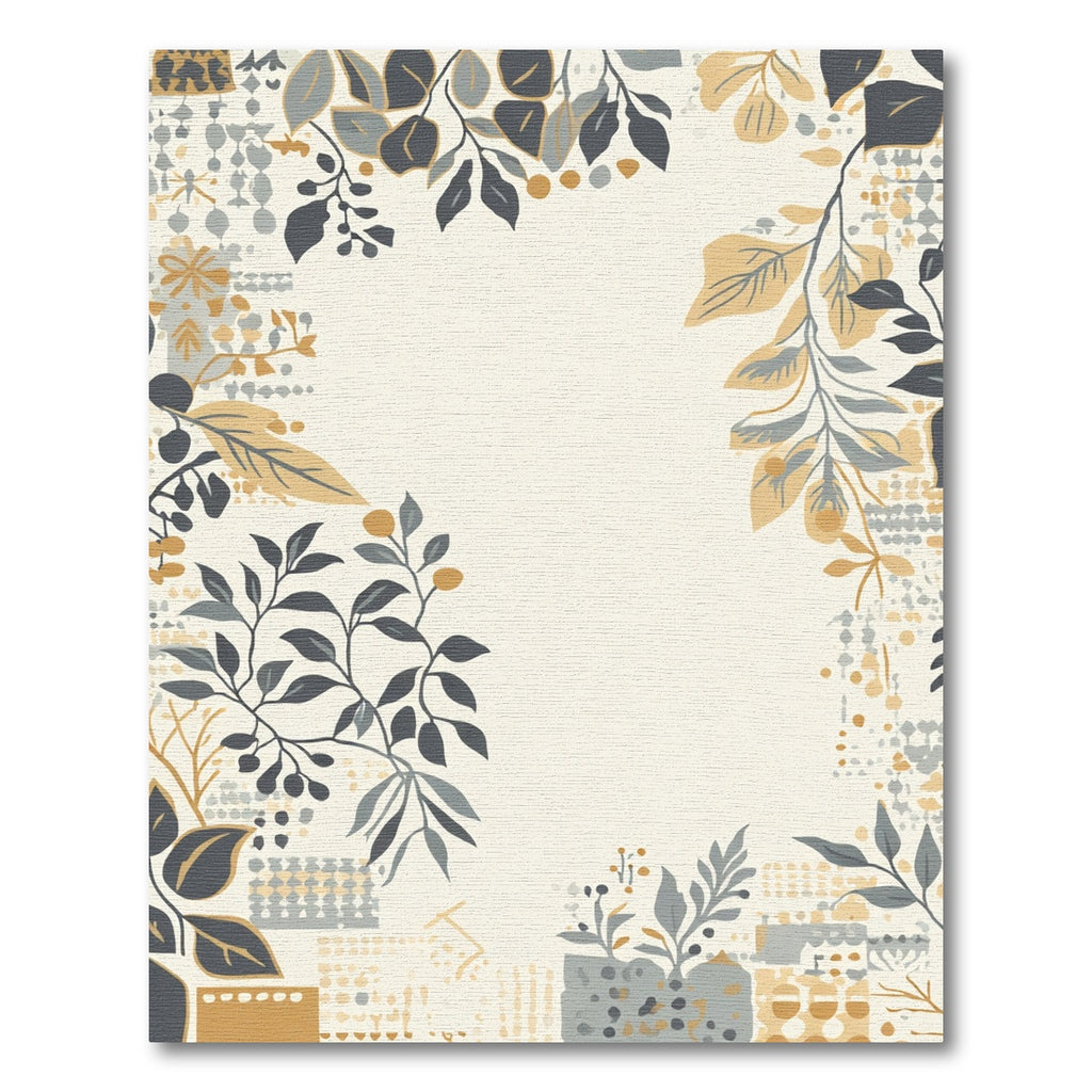 Botanical Floral Collage Ochre Gray Rug
