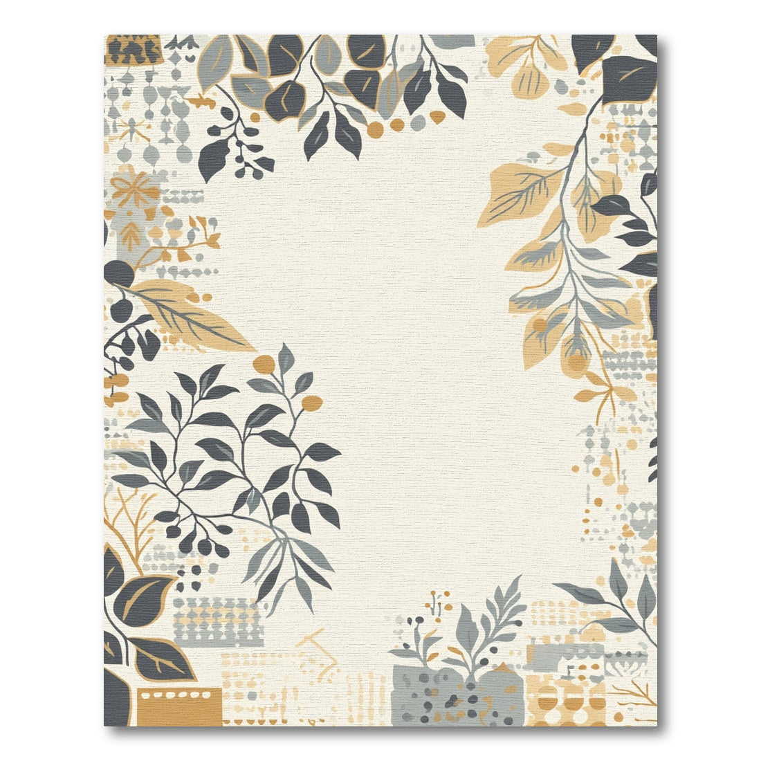 Botanical Floral Collage Ochre Gray Rug