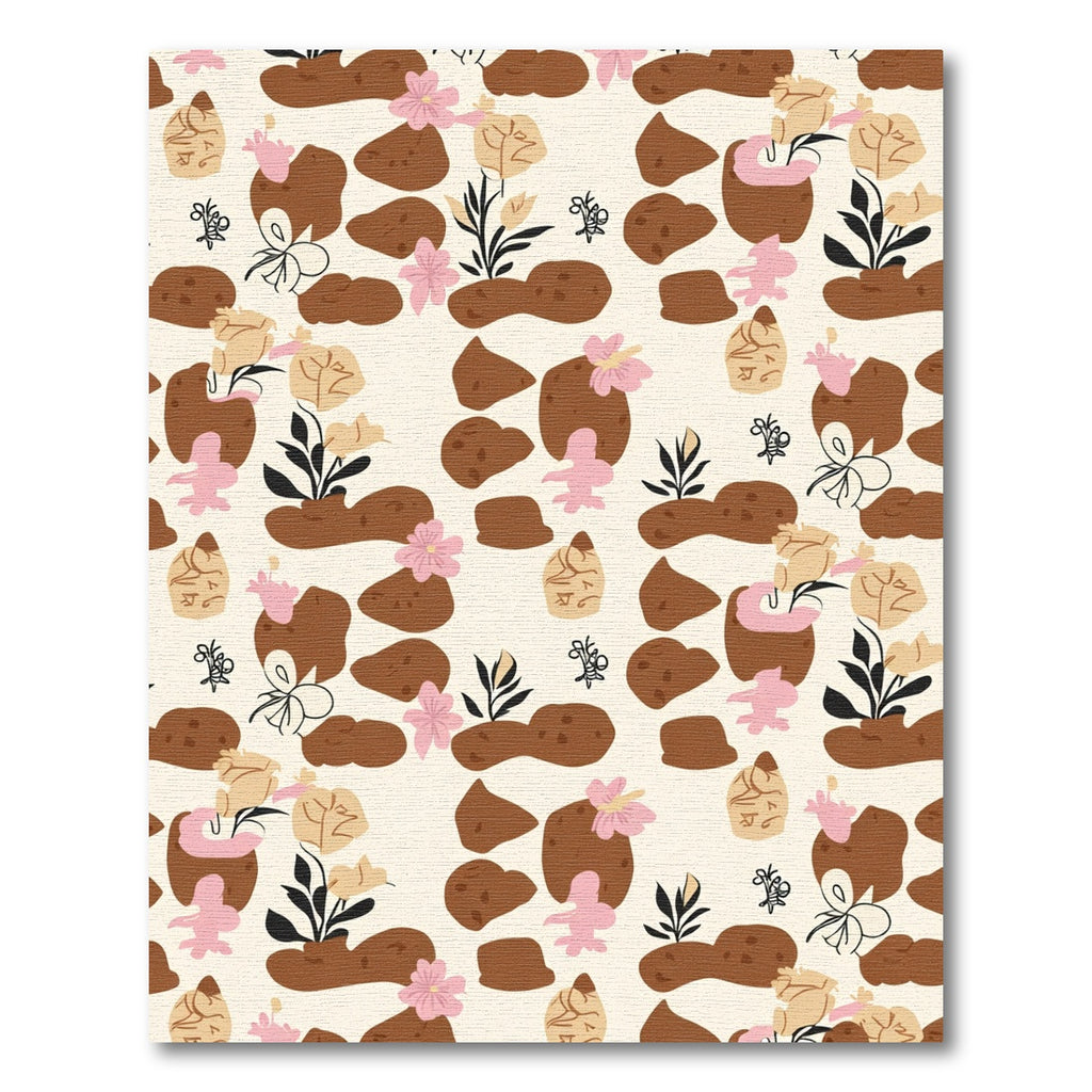 Whimsical Brown Floral Clay Pebble Rug