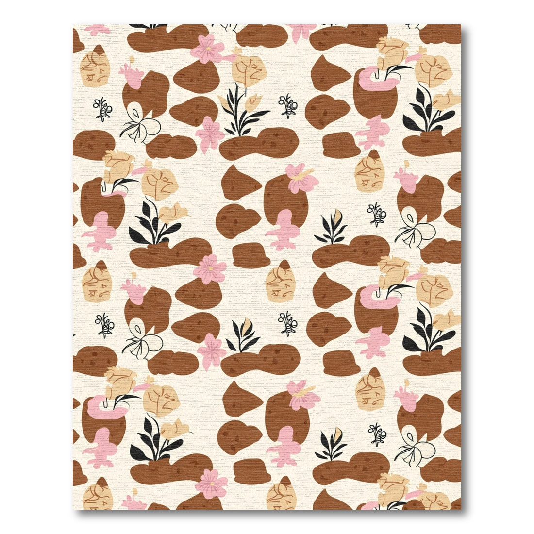 Whimsical Brown Floral Clay Pebble Rug