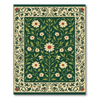 Emerald Green Floral Scroll Border Rug
