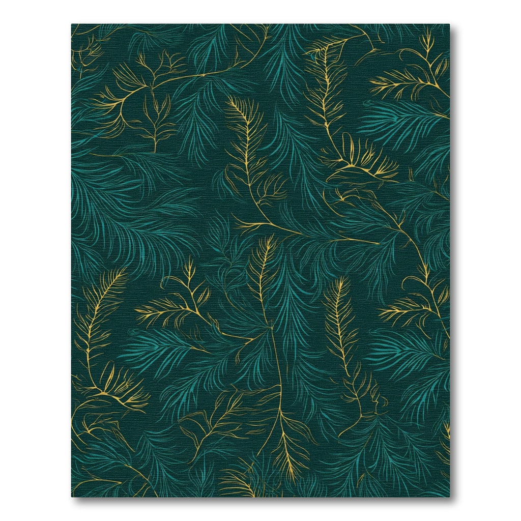 Deep Teal Golden Feathers Foliage Rug