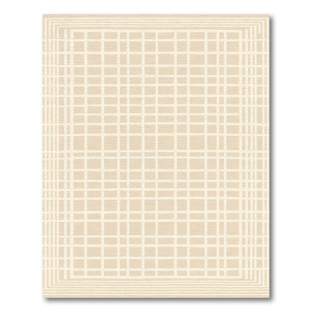 Geometric Beige Grid Rug