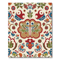 Folk Red Blue Garden Floral Medallion Rug