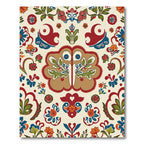 Folk Red Blue Garden Floral Medallion Rug