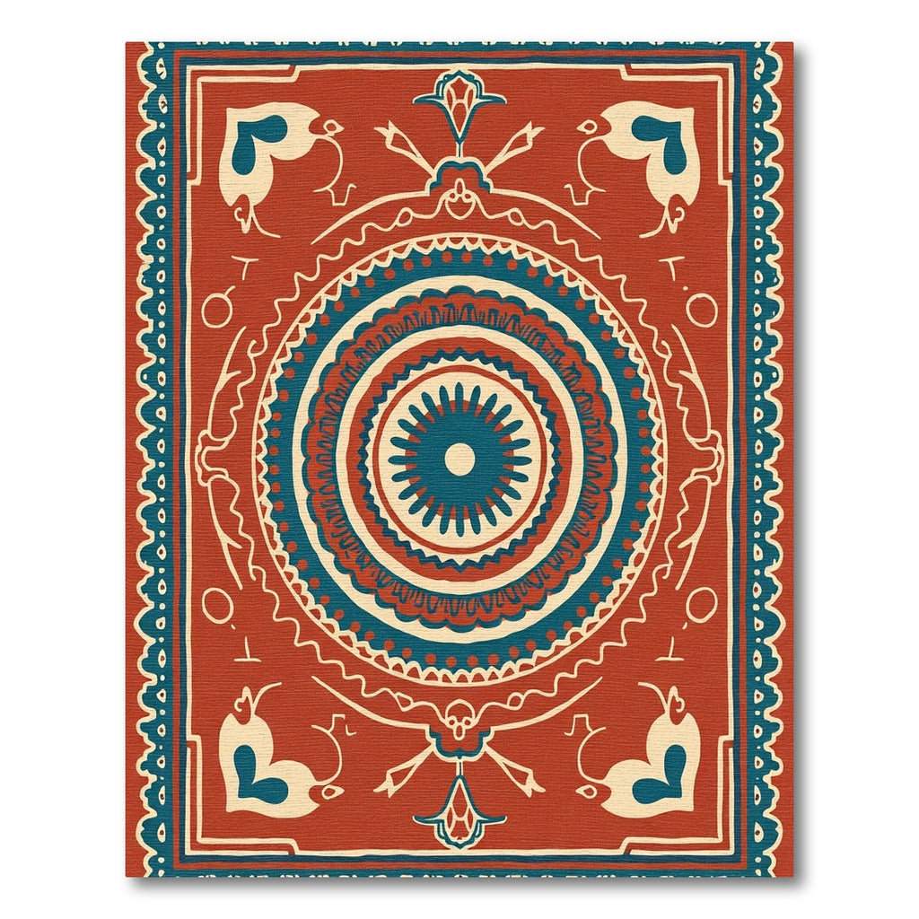Terracotta Teal Mandala Folk Art Rug
