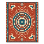 Terracotta Teal Mandala Folk Art Rug