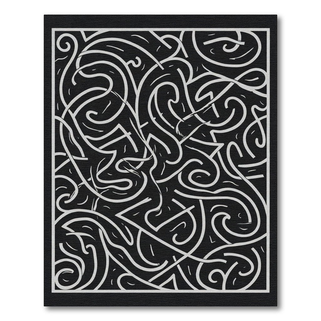 Black White Swirl Overlap Abstract Rug