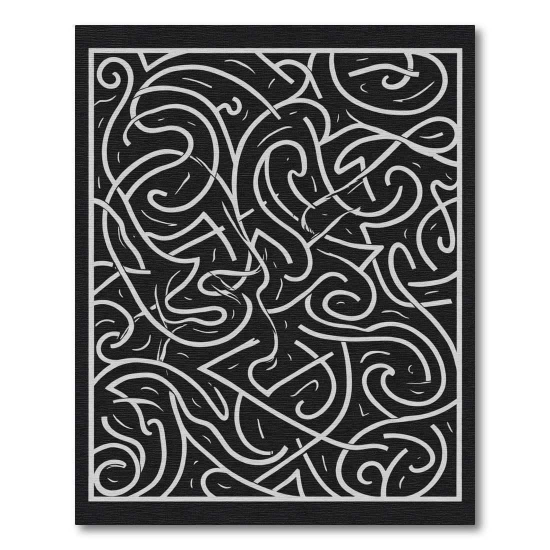 Black White Swirl Overlap Abstract Rug