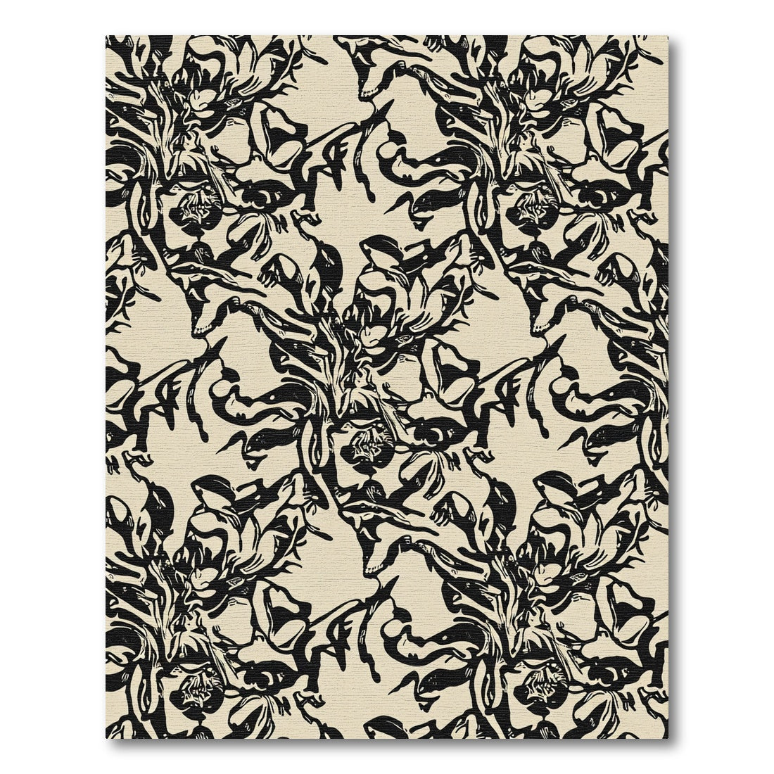 Bold Black Floral Botanical Repeats Rug