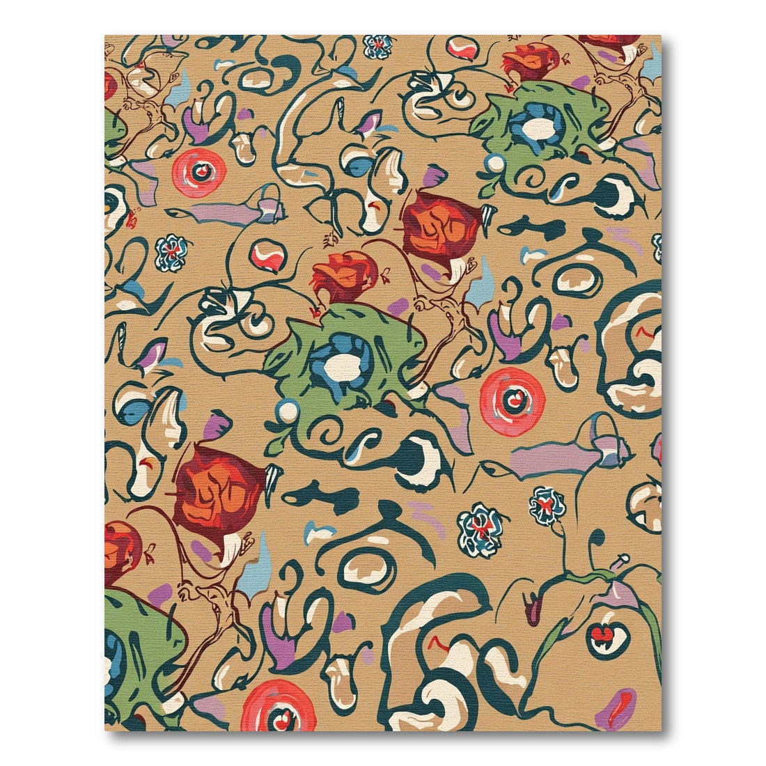 Abstract Crimson Floral Swirls Rug