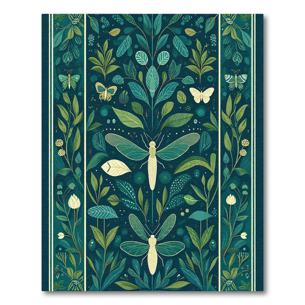 Deep Teal Botanical Butterfly Insect Rug