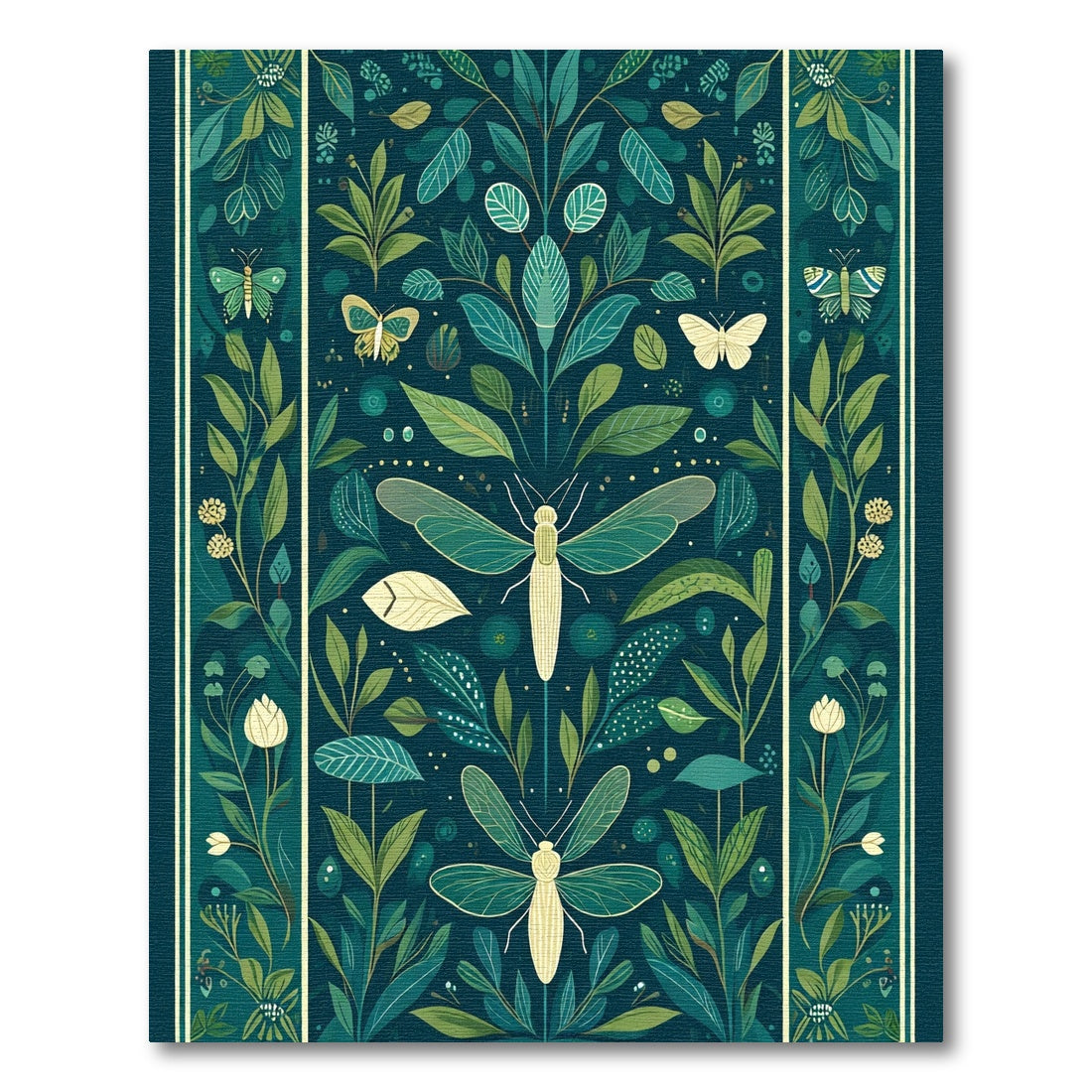 Deep Teal Botanical Butterfly Insect Rug