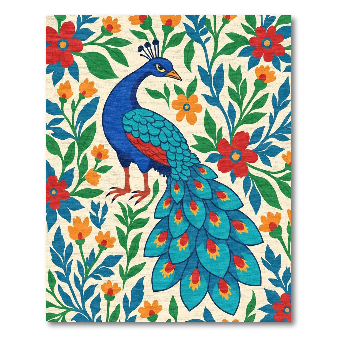 Bright Blue Peacock Floral Garden Rug
