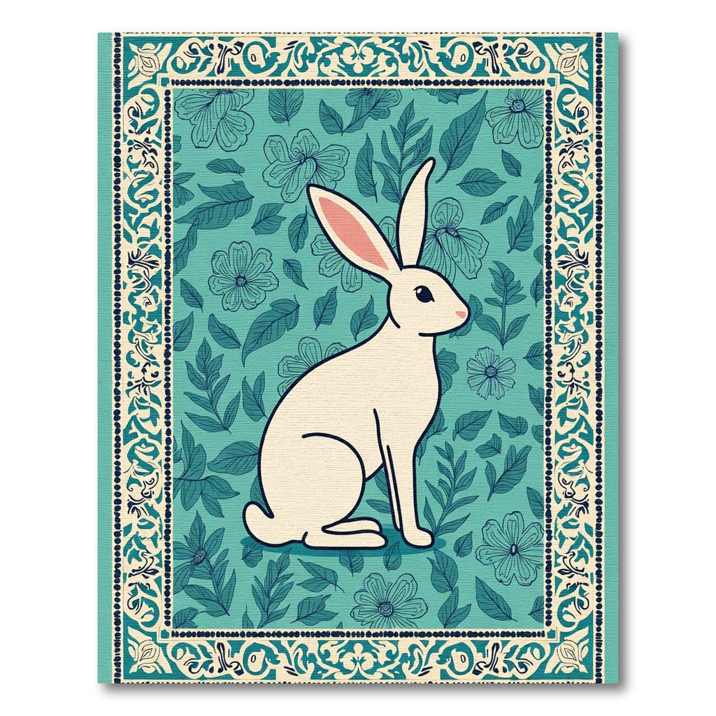 Aqua Floral Bunny Meadow Borders Rug