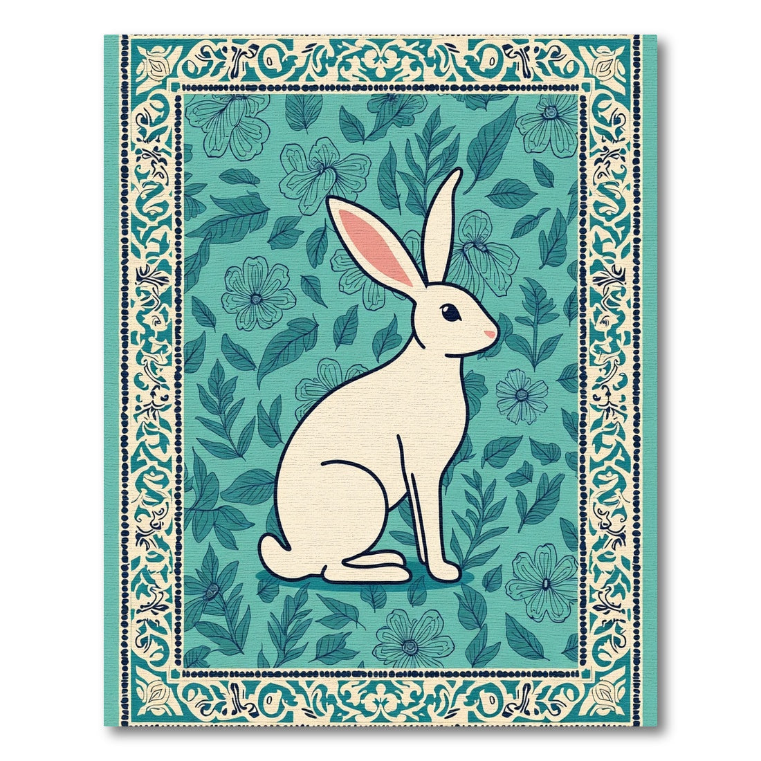 Aqua Floral Bunny Meadow Borders Rug