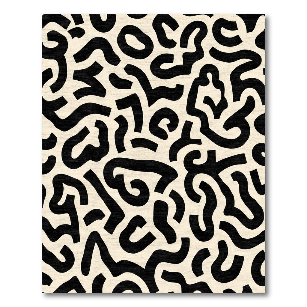 Black Organic Abstract Wavy Lines Rug