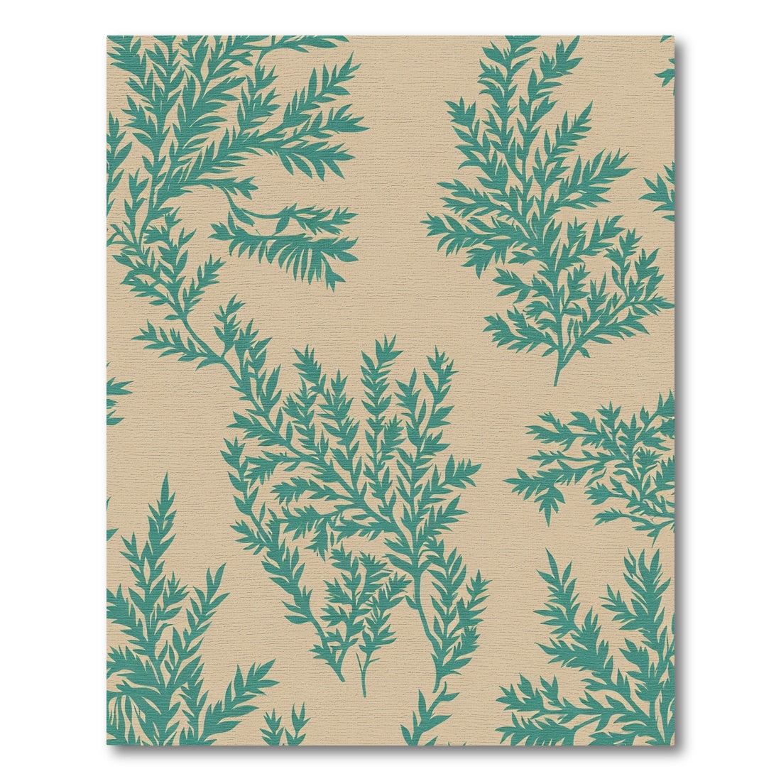 Teal Fern Foliage Beige Background Rug