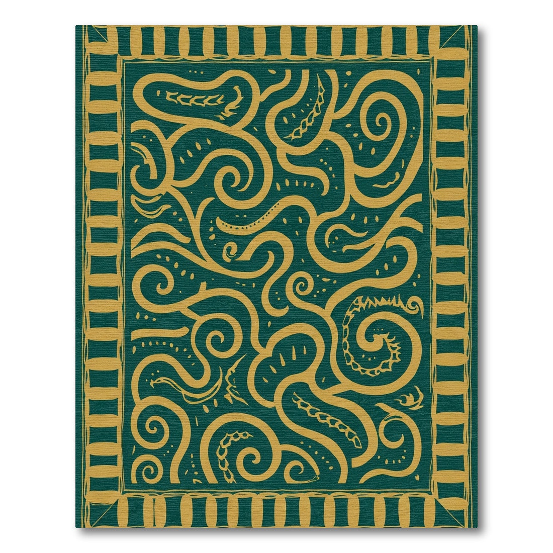 Emerald Gold Abstract Swirls Rug
