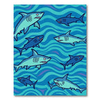 Blue Teal Sharks Ocean Waves Rug