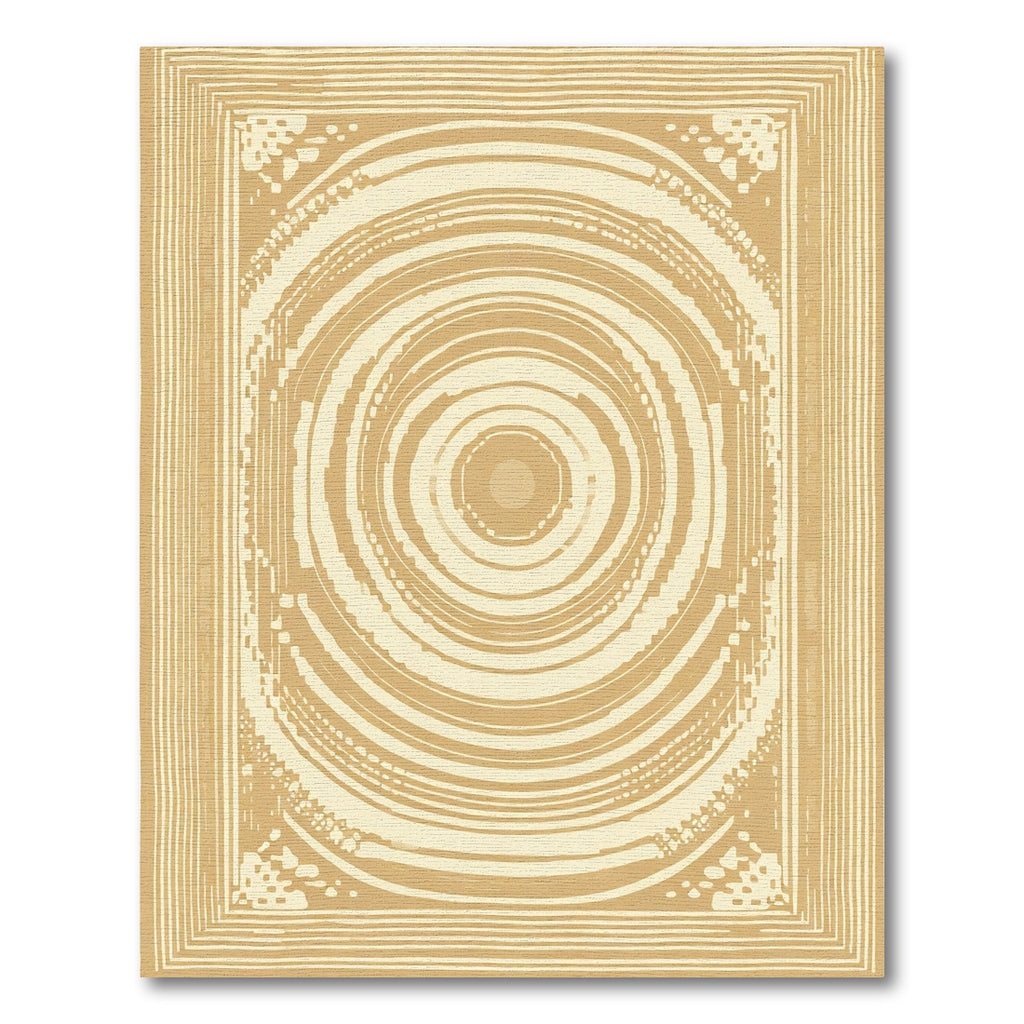 Golden Concentric Circles Abstract Art Rug