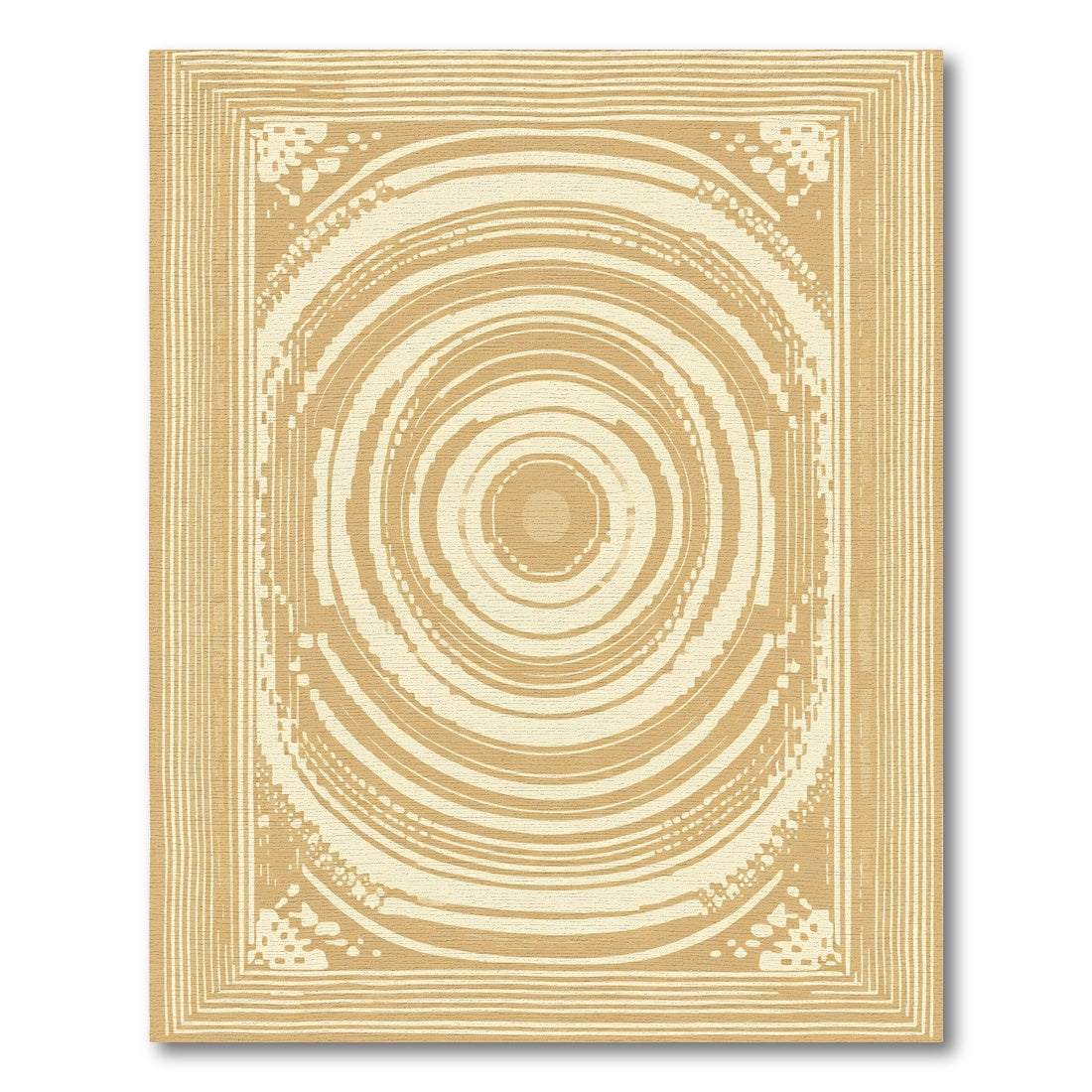 Golden Concentric Circles Abstract Art Rug
