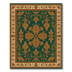 Deep Emerald Gold Floral Scroll Rug