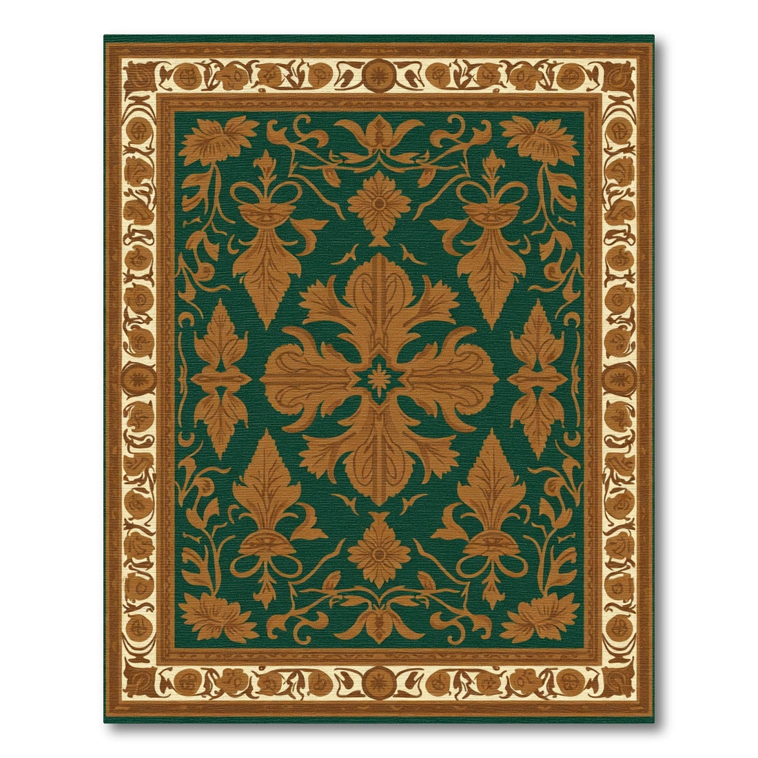 Deep Emerald Gold Floral Scroll Rug