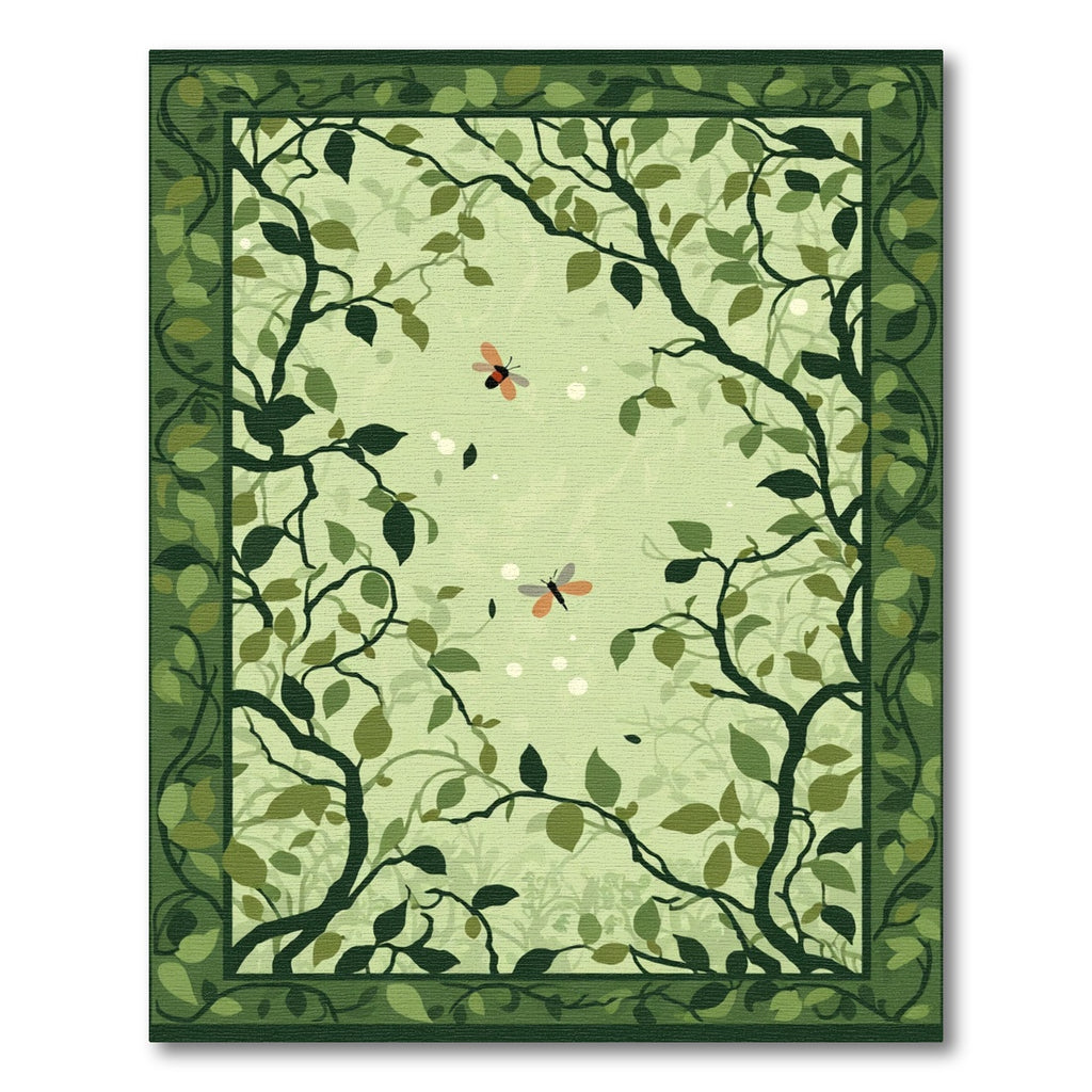 Whimsical Green Forest Butterfly Garden Rug