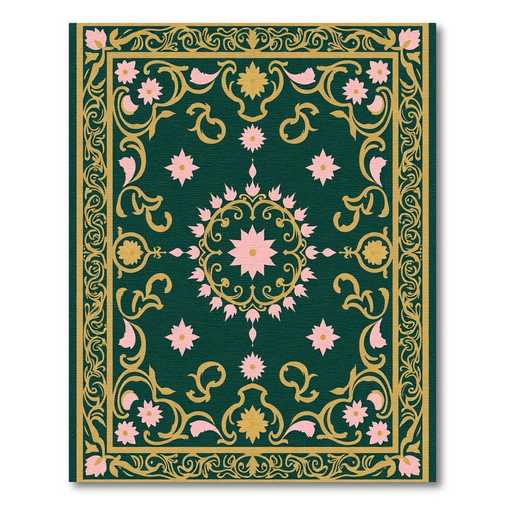 Emerald Pink Floral Ornate Medallion Rug