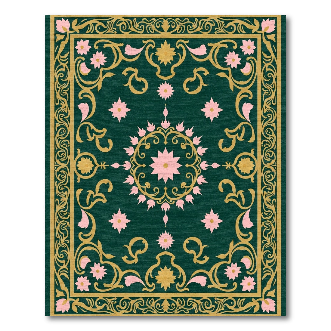 Emerald Pink Floral Ornate Medallion Rug