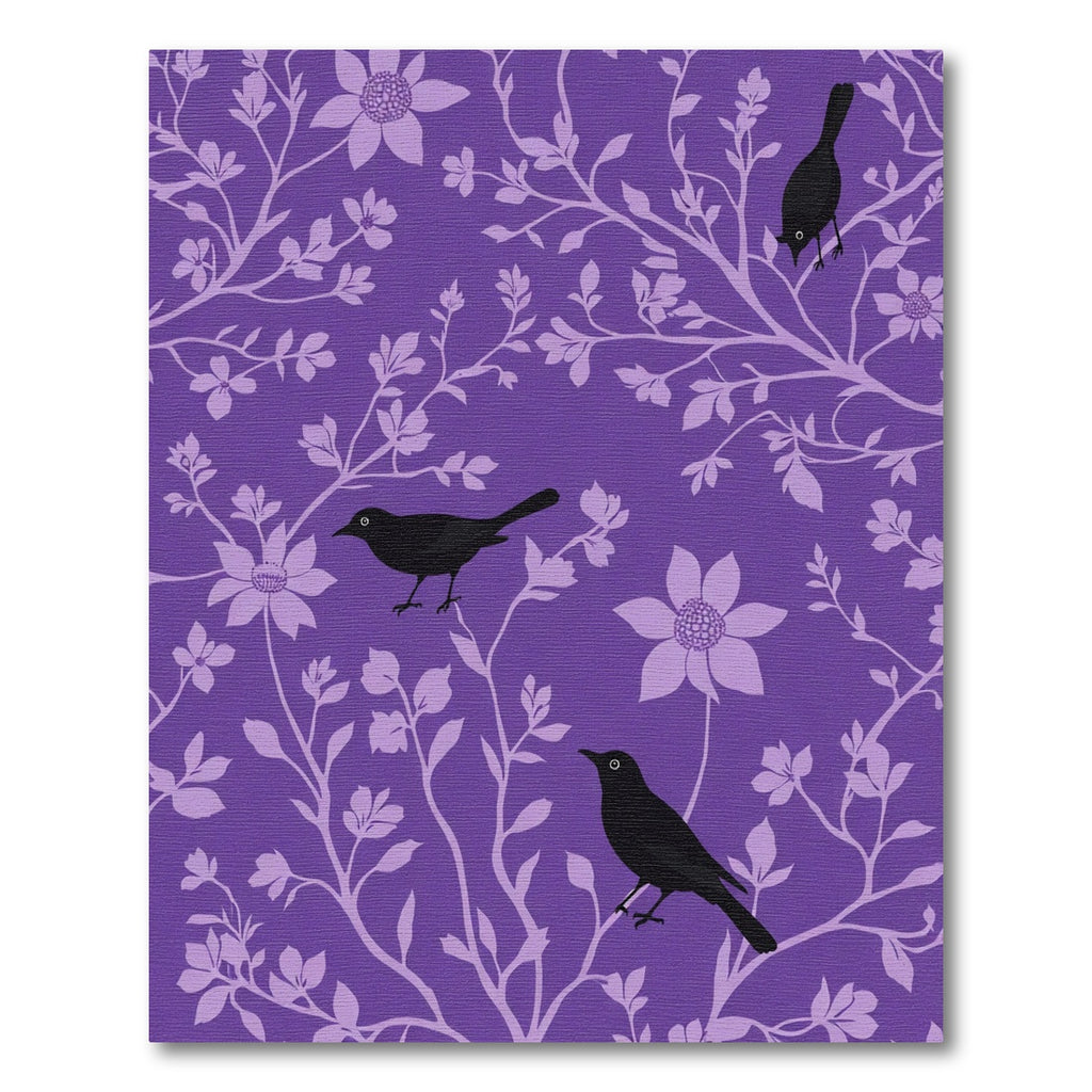 Purple Floral Bird Silhouette Rug