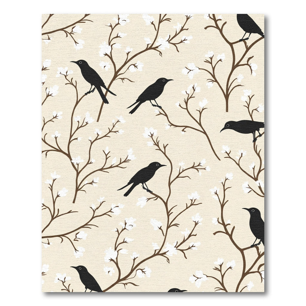 Black Bird White Blossom Branches Rug