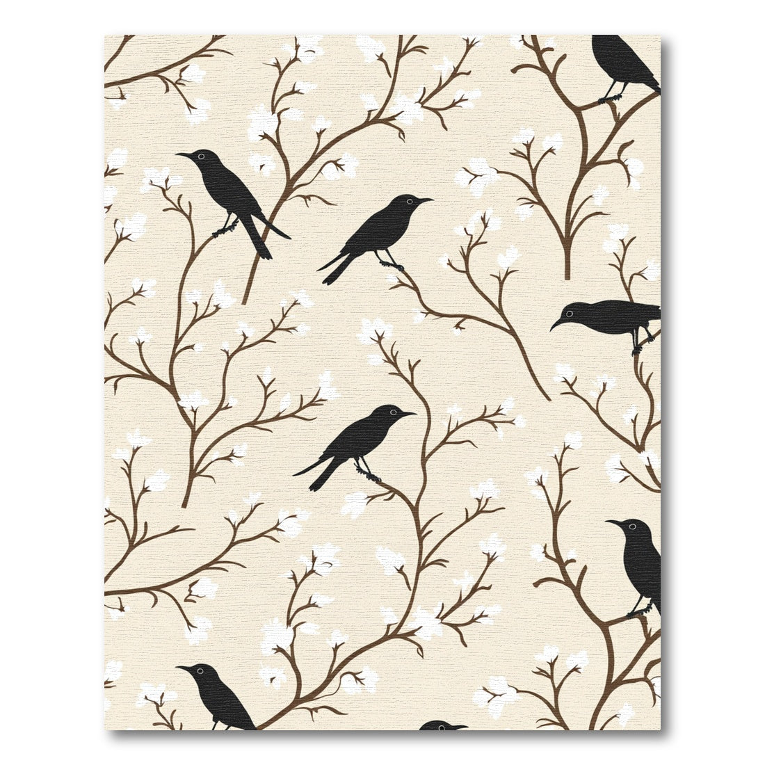 Black Bird White Blossom Branches Rug