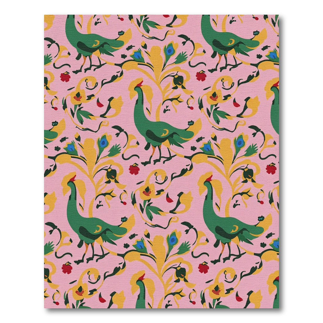 Green Peacock Pink Floral Art Rug