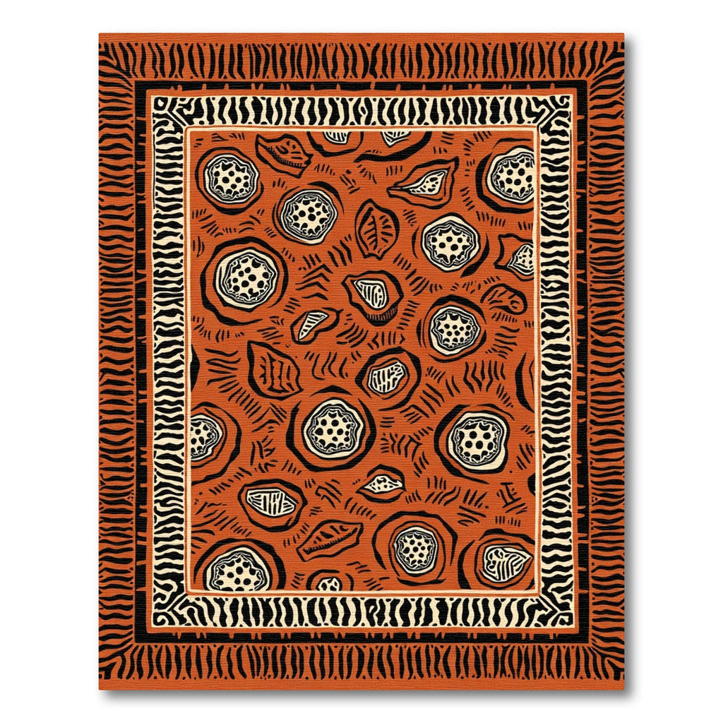 Terracotta Abstract Organic Circles Border Rug