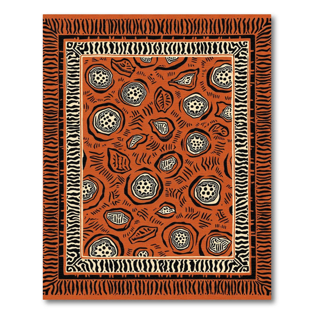 Terracotta Abstract Organic Circles Border Rug