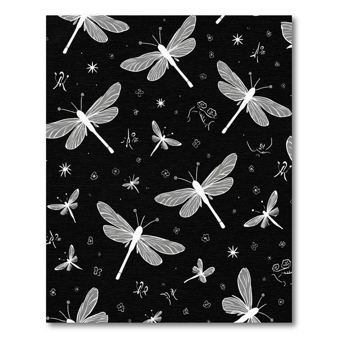 White Dragonflies on Black Field Rug