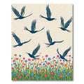 Bold Blue Birds Above Blooming Meadow Rug