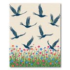 Bold Blue Birds Above Blooming Meadow Rug