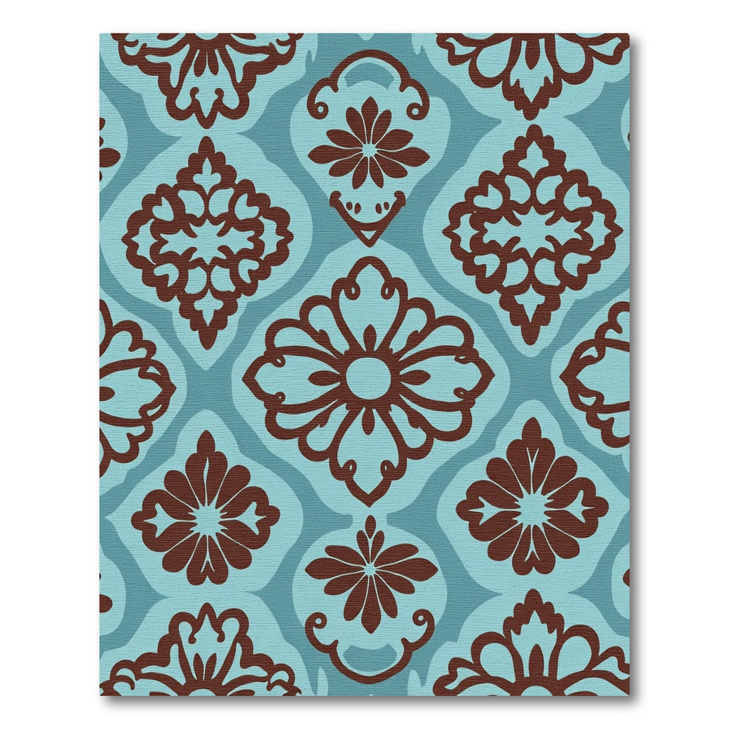 Blue Brown Floral Medallion Damask Rug