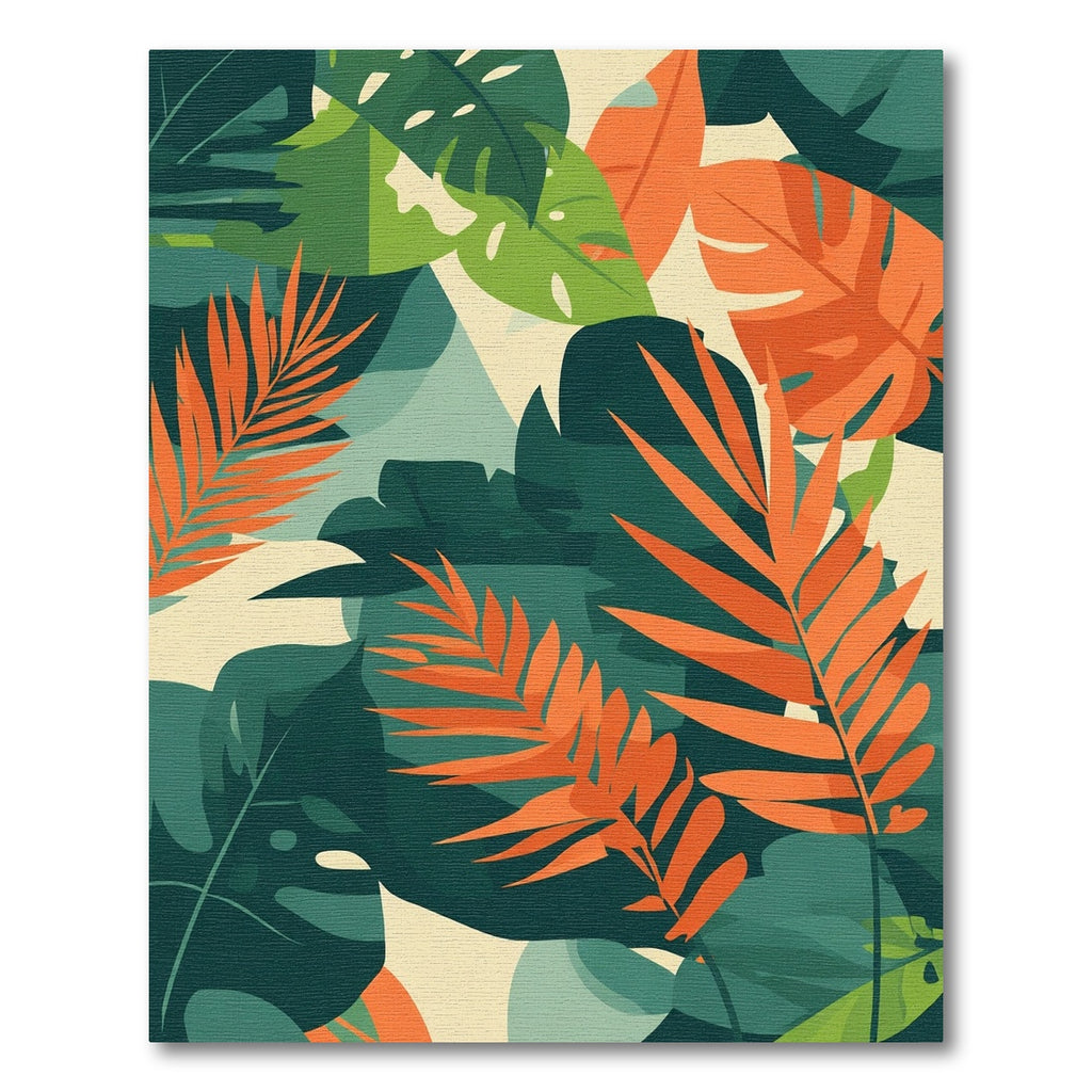 Vibrant Orange And Green Jungle Leaves Rug