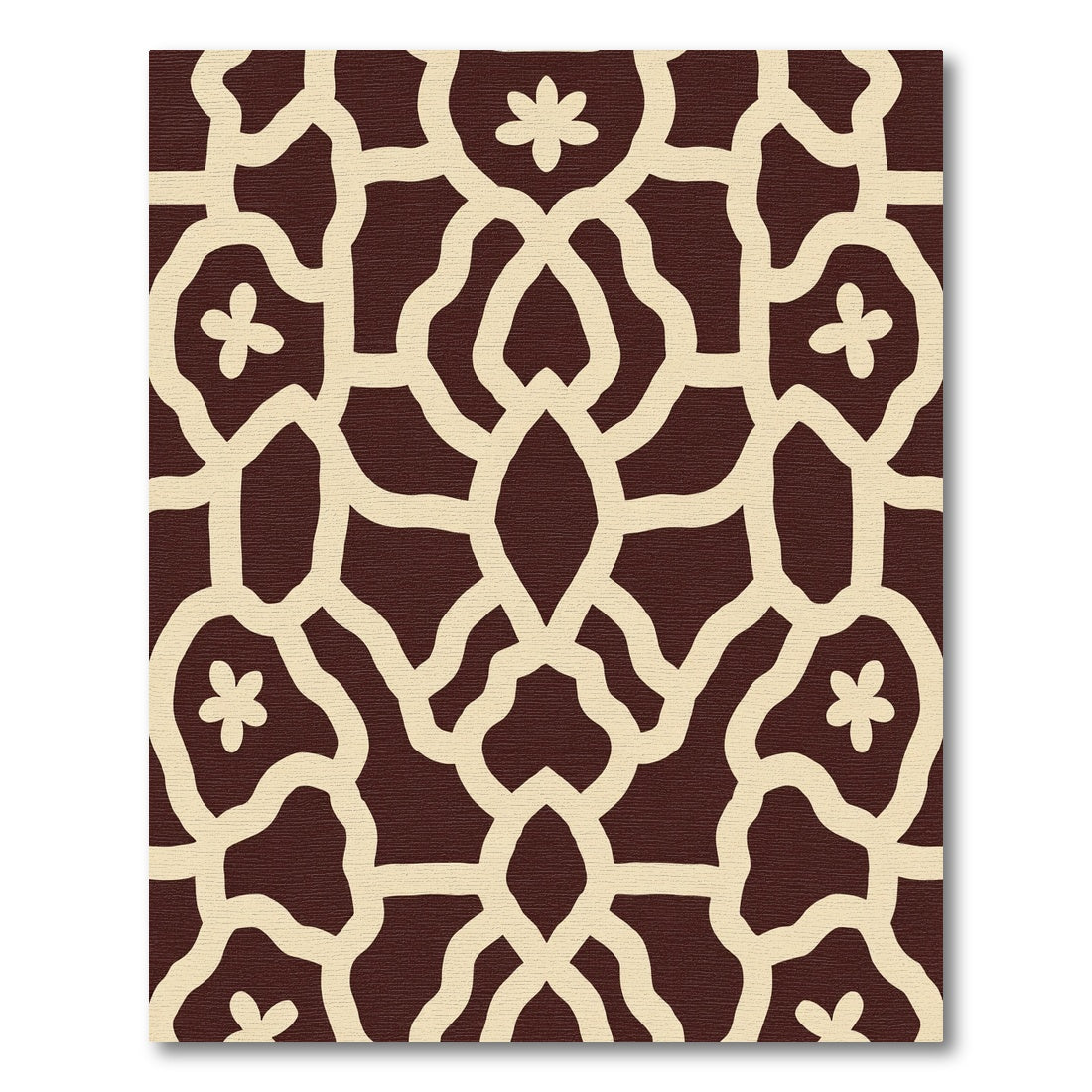 Deep Maroon Cream Quatrefoil Pattern Rug