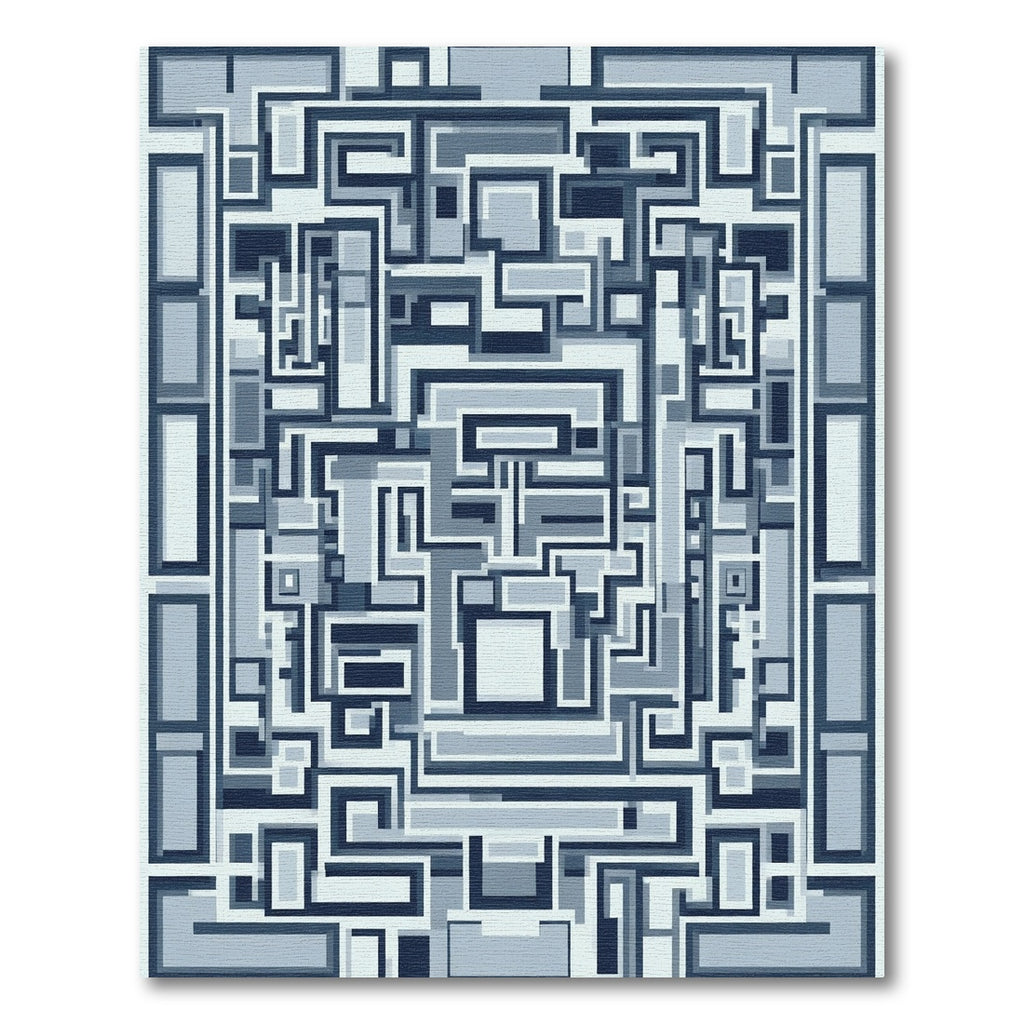 Cool Blue Geometric Maze Rug