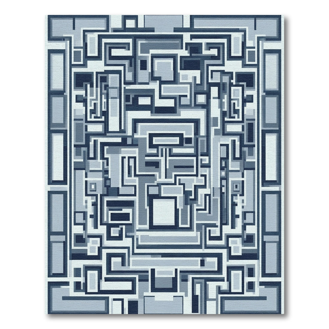 Cool Blue Geometric Maze Rug