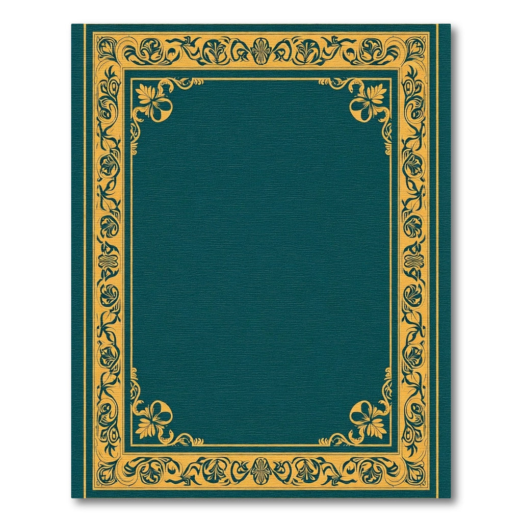 Teal Gold Ornate Floral Border Rug