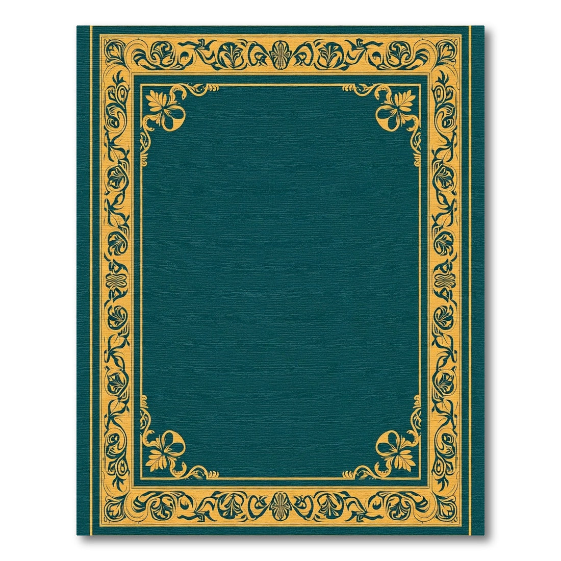 Teal Gold Ornate Floral Border Rug