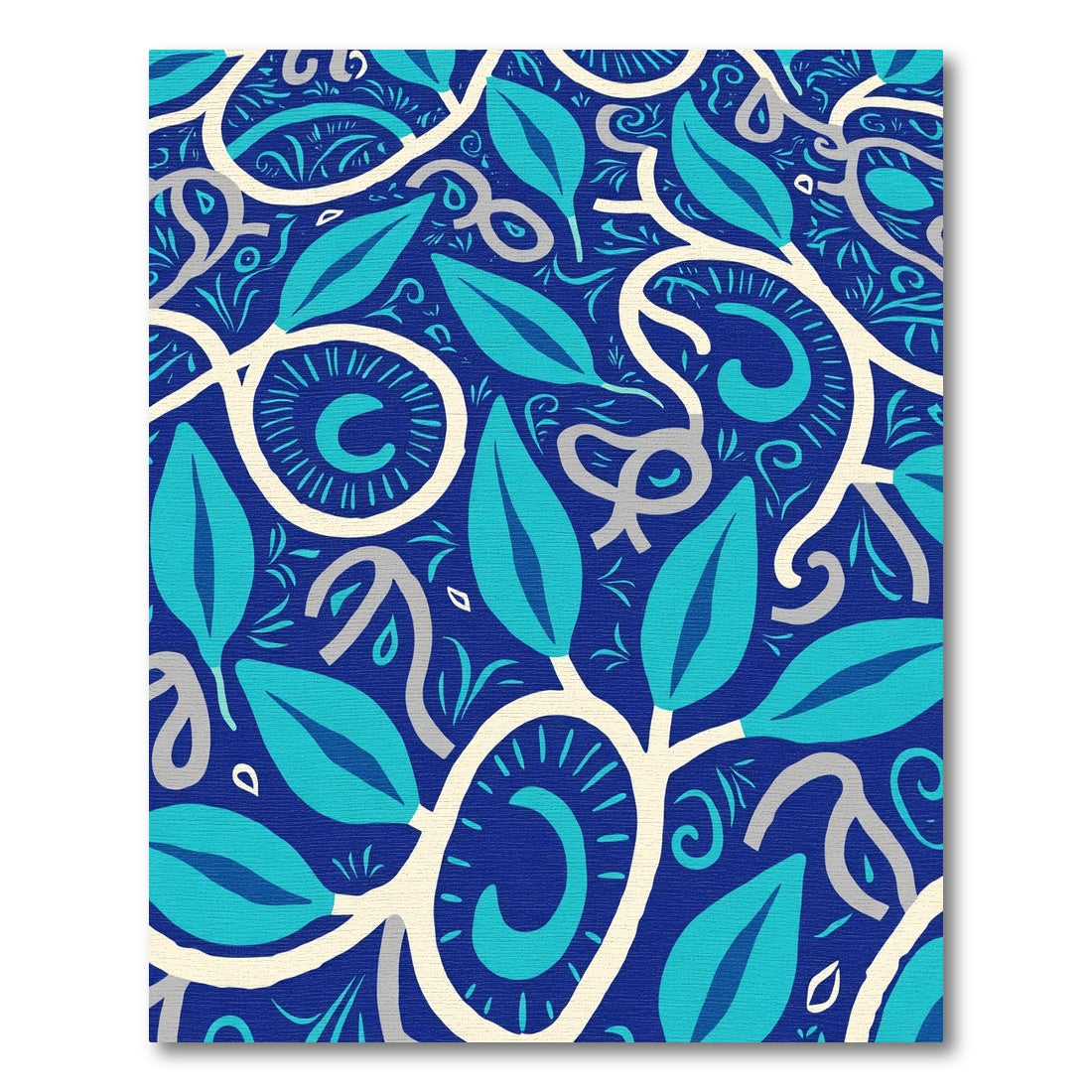 Deep Blue Teal Leaf Vine Harmony Rug