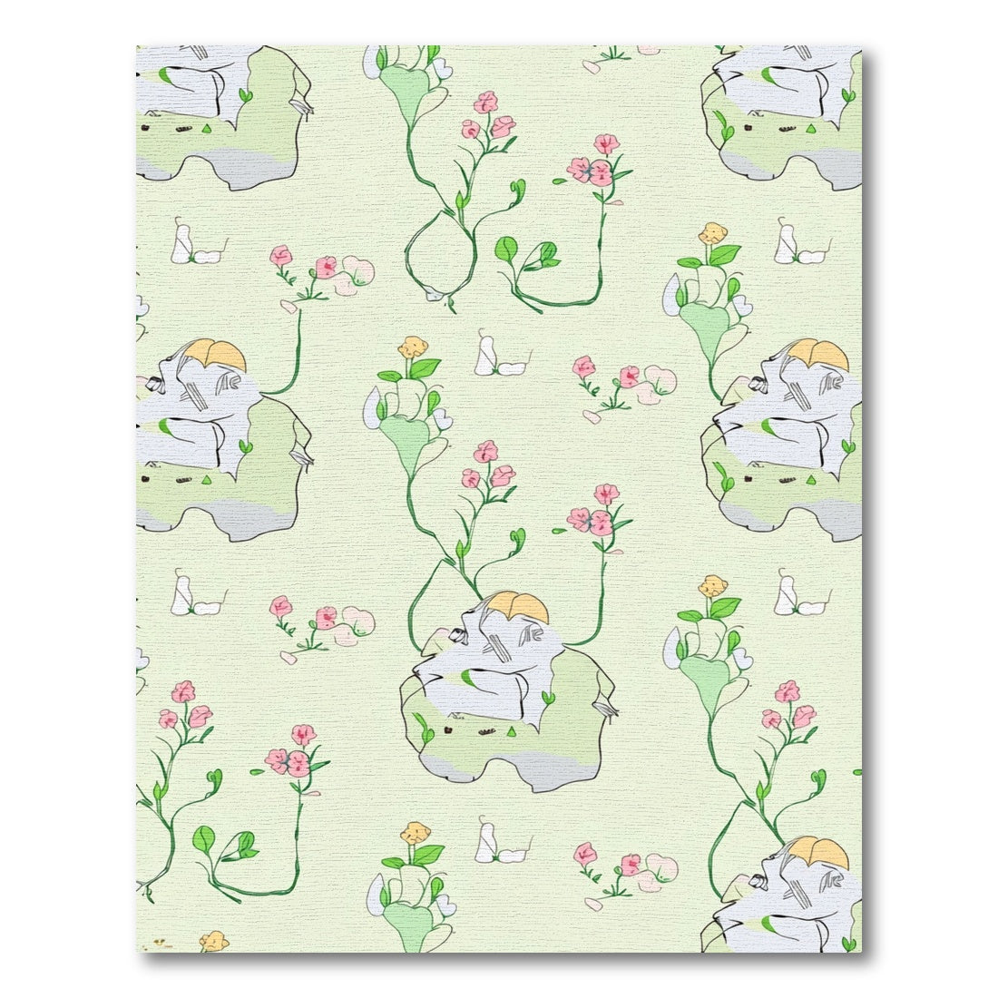 Whimsical Pink Floral Vine Accents Rug