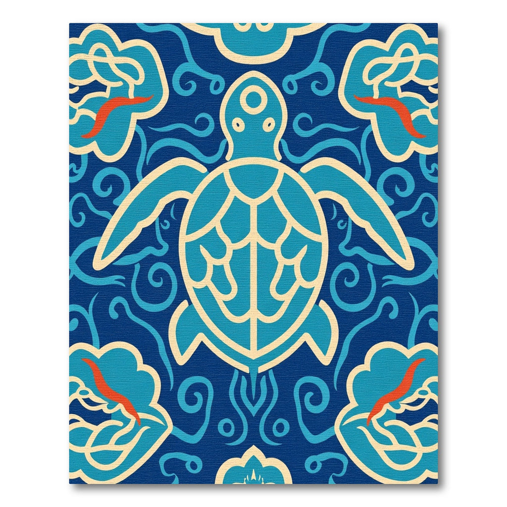 Coastal Turtle Wave Medallion Blue Rug